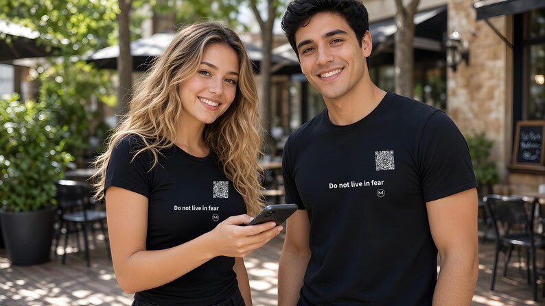 Scannable Shirt | Do not live in fear | Scan QR for a New Daily Mood Message | Brave Gift for Friends or Graduates image 4