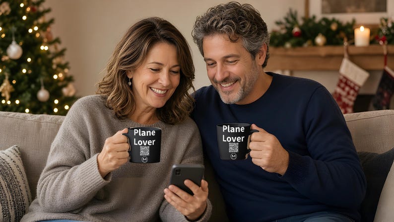 Mug à scanner | Passionné d'aviation | Scannez le QR code pour un message d'humeur quotidien | Mug noir 325 ml, cadeau idéal pour les pilotes et les passionnés d'aviation image 5
