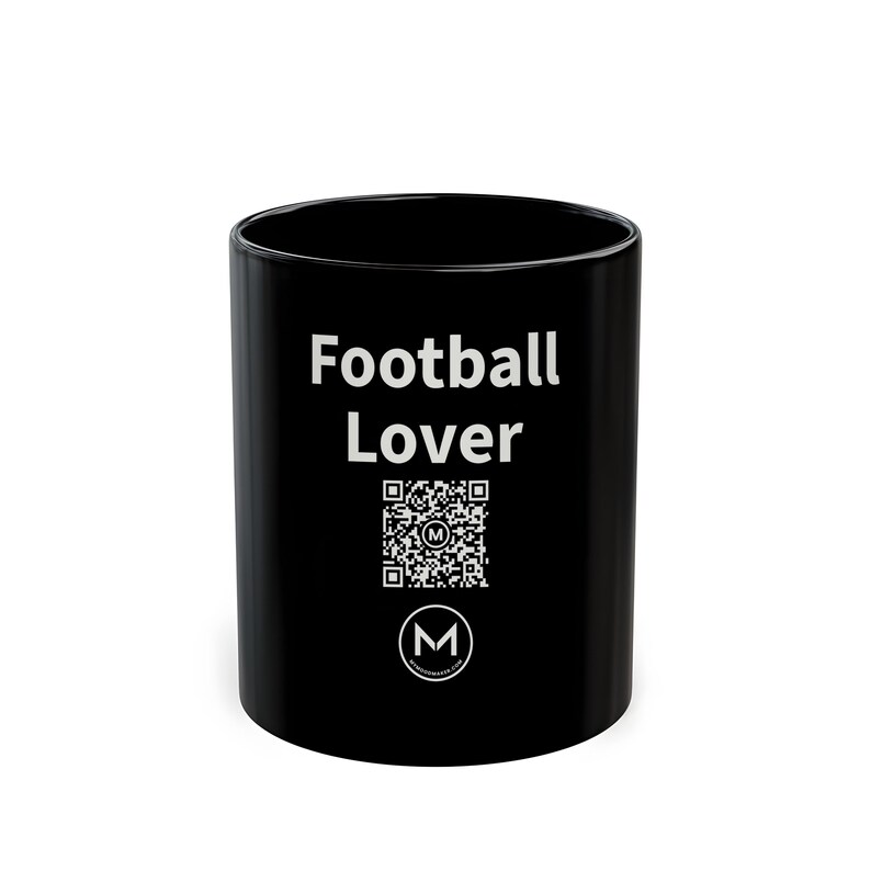 Scannable Mug | Football Lover | Scan QR for a New Daily Mood Message | 11 Oz Black Coffee Mug Gift for Football Fans image 1