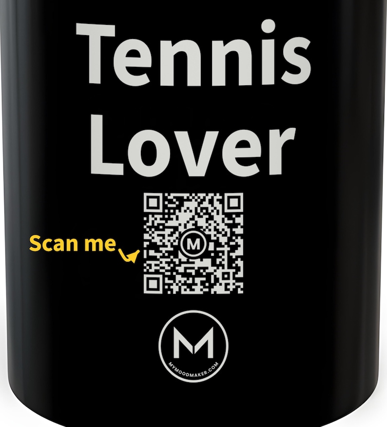 Tazza scansionabile / Per gli amanti del tennis / Scansiona il codice QR per un nuovo messaggio di buon umore giornaliero / Tazza da caffè nera da 325 ml, regalo perfetto per gli appassionati di tennis immagine 2