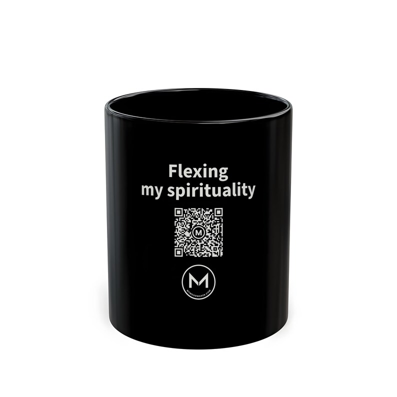 Scannable Mug | Flexing my spirituality | Scan QR for a New Daily Mood Message | 11 Oz Black Coffee Mug Christian Gift for Church Friend image 1
