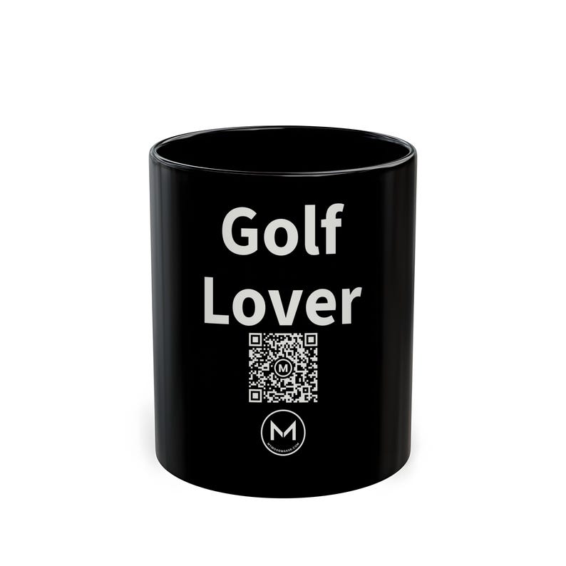 Scannable Mug | Golf Lover | Scan QR for a New Daily Mood Message | 11 Oz Black Coffee Mug Gift for Golf Fans image 1