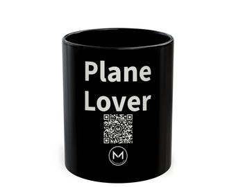 Scannable Mug | Plane Lover | Scan QR for a New Daily Mood Message | 11 Oz Black Coffee Mug Gift for Pilots and Aviation Fans