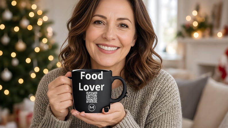 Scannable Mug | Food Lover | Scan QR for a New Daily Mood Message | 11 Oz Black Coffee Mug Gift for Foodies and Home Cooks image 3
