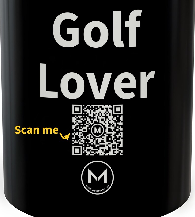 Scannable Mug | Golf Lover | Scan QR for a New Daily Mood Message | 11 Oz Black Coffee Mug Gift for Golf Fans image 2
