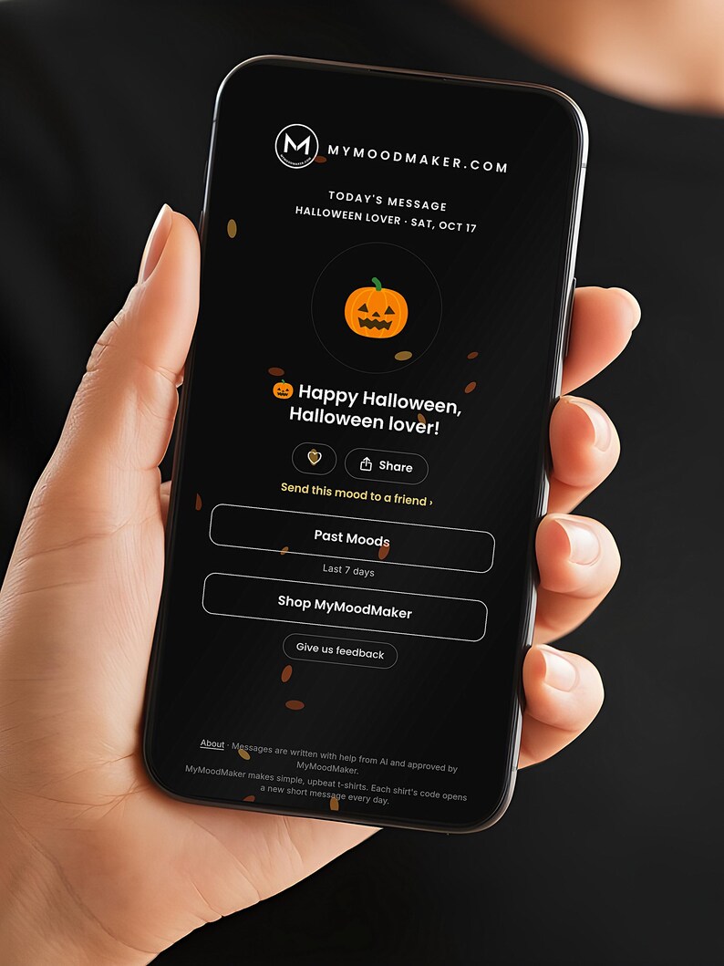 Scannable Shirt | Halloween Lover Women's Tee | Scan QR for a New Daily Mood Message | Spooky Season Gift for Her, Mom or Grandma image 6
