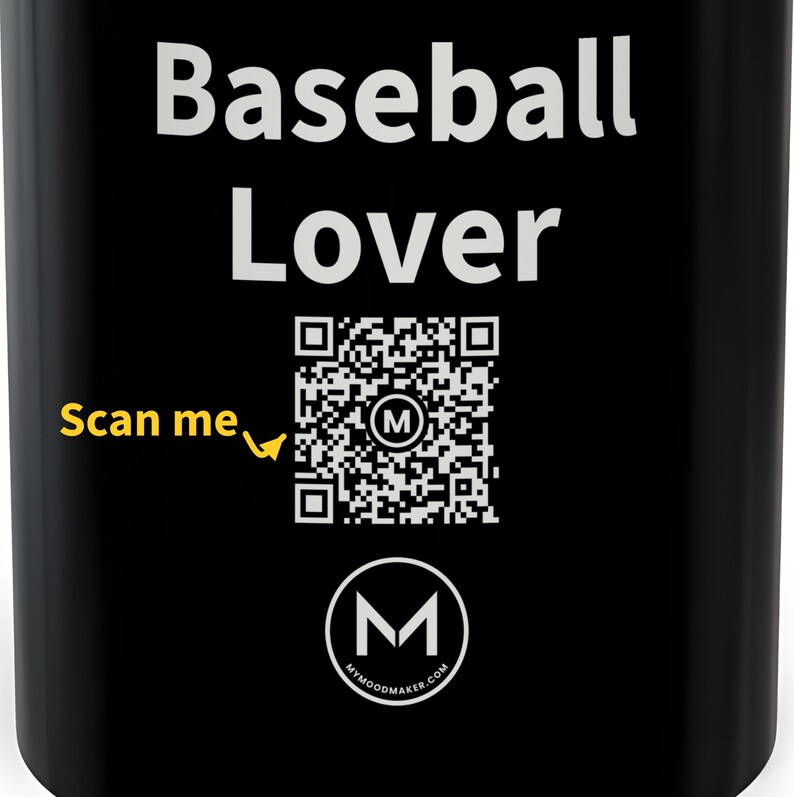 Taza con código QR / Amante del béisbol / Escanea el código QR para recibir un nuevo mensaje de ánimo diario / Taza de café negra de 325 ml (11 oz) - Regalo ideal para aficionados al béisbol imagen 2
