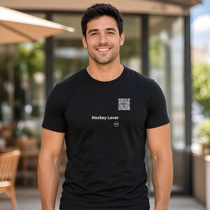 Scannable Shirt | Hockey Lover | Scan QR for a New Daily Mood Message | Hockey Fan Gift for Player or Coach, Christmas Tee image 3