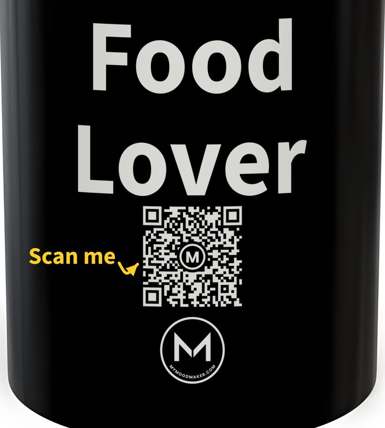 Scannable Mug | Food Lover | Scan QR for a New Daily Mood Message | 11 Oz Black Coffee Mug Gift for Foodies and Home Cooks image 2