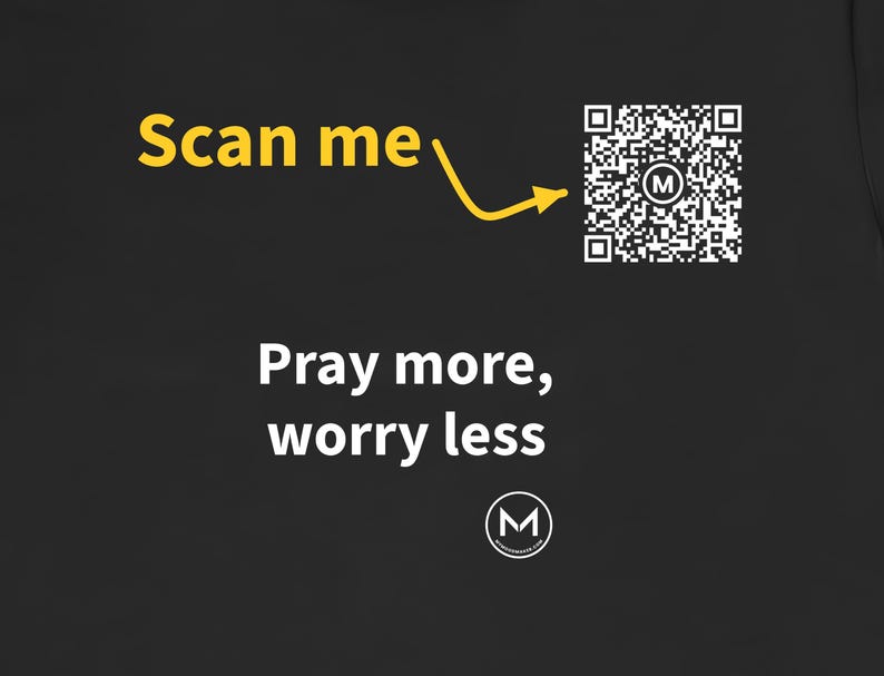 Scannable Shirt | Pray more, worry less | Scan QR for a New Daily Mood Message | Christian Gift for Church Friend, Pastor or Christmas image 2