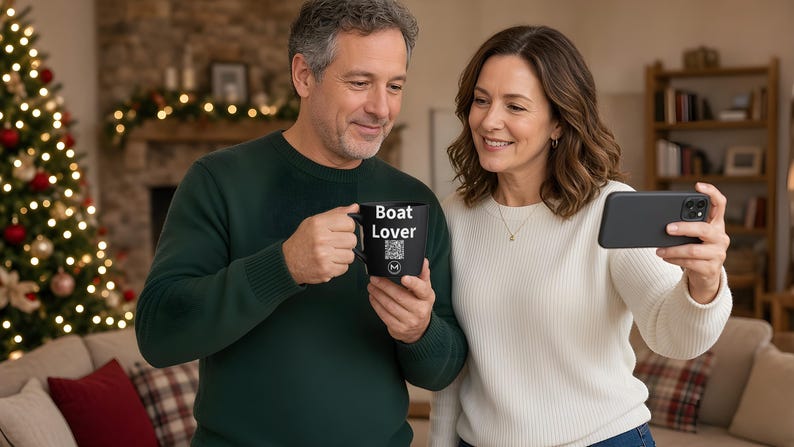 Scannable Mug | Boat Lover | Scan QR for a New Daily Mood Message | 11 Oz Black Coffee Mug Gift for Boaters and Sailors image 4