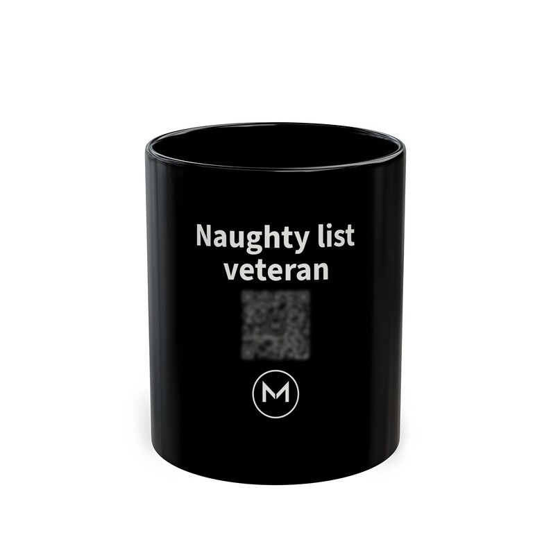 Scannable Mug | Naughty list veteran | 11 Oz Black Coffee Mug Funny Christmas Gift for Secret Santa image 1