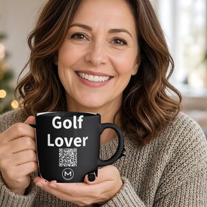 Scannable Mug | Golf Lover | Scan QR for a New Daily Mood Message | 11 Oz Black Coffee Mug Gift for Golf Fans image 3