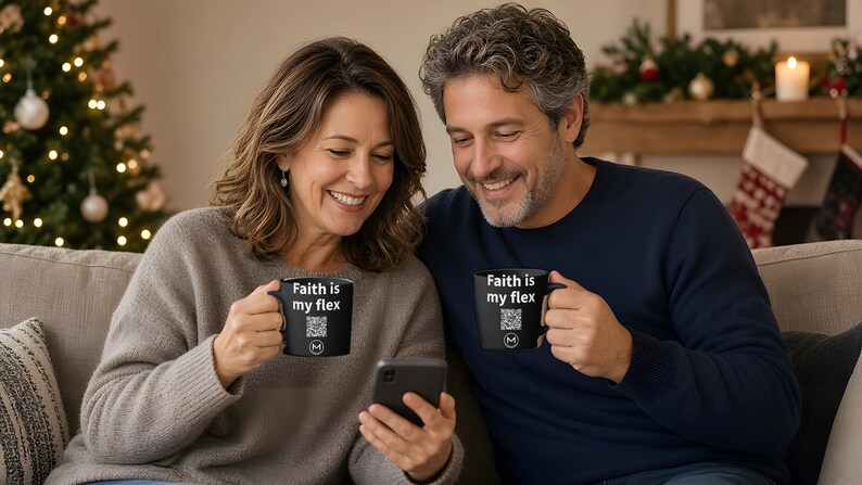 Scannable Mug | Faith is my flex | Scan QR for a New Daily Mood Message | 11 Oz Black Coffee Mug Christian Gift for Church Friend image 5