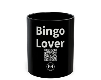 Scannable Mug | Bingo Lover | Scan QR for a New Daily Mood Message | 11 Oz Black Coffee Mug Gift for Bingo Players