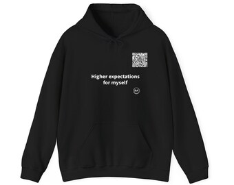 Scannable Hoodie | Higher expectations for myself | Motivational Gift for Grads, Athletes and Achievers | Black Unisex Pullover Hoodie