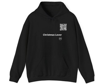 Scannable Hoodie | Christmas Lover | Scan QR for a New Daily Mood Message | Black Christmas Hoodie, Unisex Holiday Gift