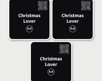 Scannable Stickers | Christmas Lover | Scan QR for a New Daily Mood Message | Set of 3 Black 2.7 In Christmas Stickers, Stocking Stuffer