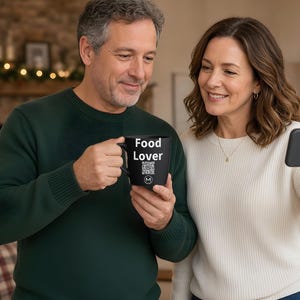 Scannable Mug | Food Lover | Scan QR for a New Daily Mood Message | 11 Oz Black Coffee Mug Gift for Foodies and Home Cooks image 4