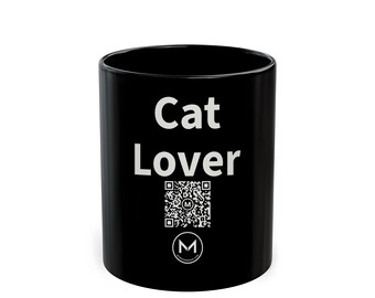 Scannable Mug | Cat Lover | Scan QR for a New Daily Mood Message | 11 Oz Black Coffee Mug Gift for Cat Moms and Dads