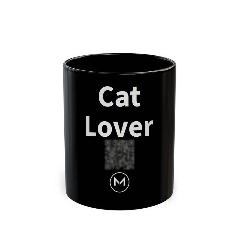 Scannable Mug | Cat Lover | Scan QR for a New Daily Mood Message | 11 Oz Black Coffee Mug Gift for Cat Moms and Dads image 1