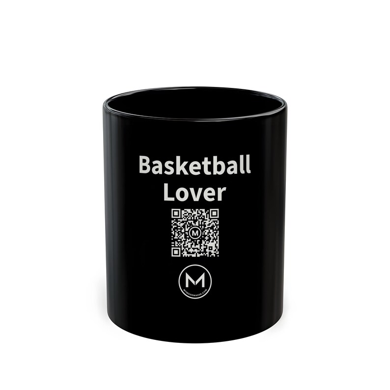 Scannable Mug | Basketball Lover | Scan QR for a New Daily Mood Message | 11 Oz Black Coffee Mug Gift for Basketball Fans image 1