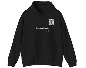Scannable Hoodie | Hockey Lover | Gift for Hockey Fans, Players and Coaches | Black Unisex Pullover Hoodie