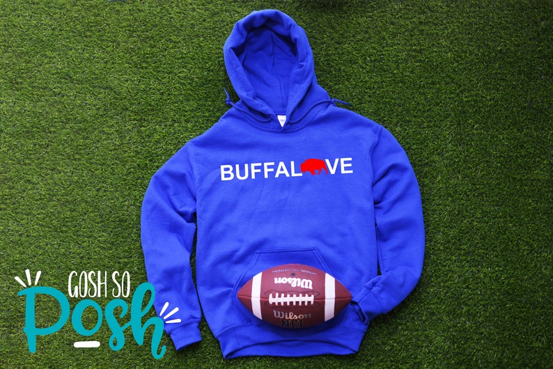 Buffalove Shirt Buffalo Sweatshirt/Hoodie Blue and Red Long Sleeved Football Tee Hoodie