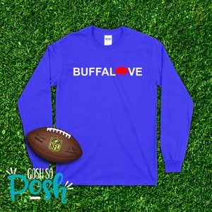 Buffalove Shirt Buffalo Sweatshirt/Hoodie Blue and Red Long Sleeved Football Tee Long Sleeve Shirt