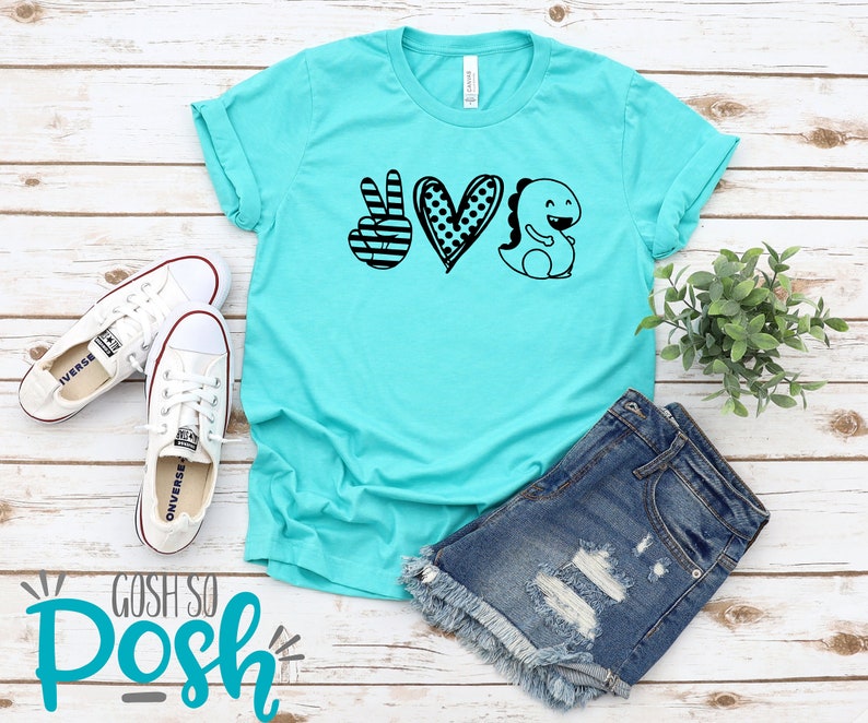 Peace Love Dino Shirt VIPKID T-Shirt ESL Teacher Tee Shirts for Teachers Heather Sea Green