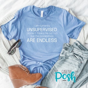 Currently Unsupervised Endless Possibilities Shirt Funny Snarky Shirts With Sayings Unisex Soft Tees Heather Blue