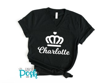 Charlotte NC Shirt - Vneck Unisex City Tshirts - North Carolina Tee - Crown Queen T-Shirt V-neck