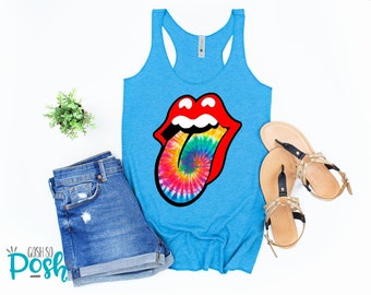 Tie Dye Tongue Lips Tank Top - Limited quantities available - Exercise Clothing - Gym Gear - Gifts For Her - Screen print design