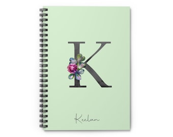 Custom Name Notebook - Personalized Journal - Clover Shamrock Irish Initial Monogram Letter - Cute Pretty Notepad - Gifts for Girls