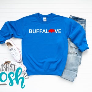 Buffalove Shirt Buffalo Sweatshirt/Hoodie Blue and Red Long Sleeved Football Tee Sweatshirt