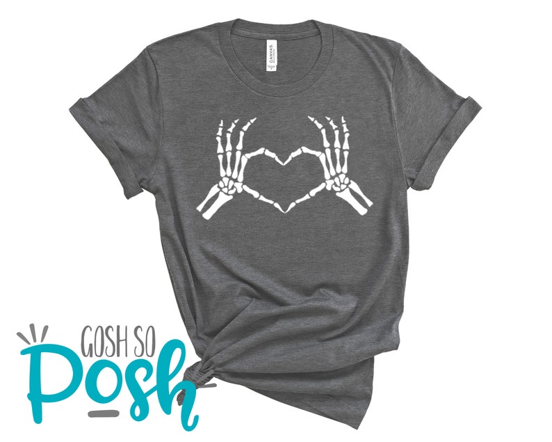 Skeleton Heart Hands T-Shirt Funny Unisex Shirt Bones Love Fingers Tee Heather Storm