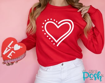 Red Heart Sweatshirt – Cute Minimalist Women’s Shirt - Valentine's Love Sweater
