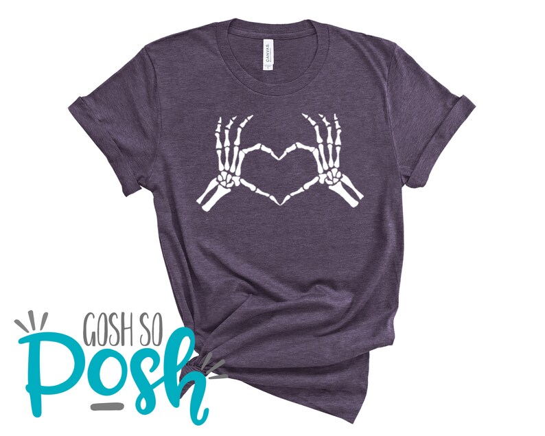 Skeleton Heart Hands T-Shirt Funny Unisex Shirt Bones Love Fingers Tee Heather Team Purple