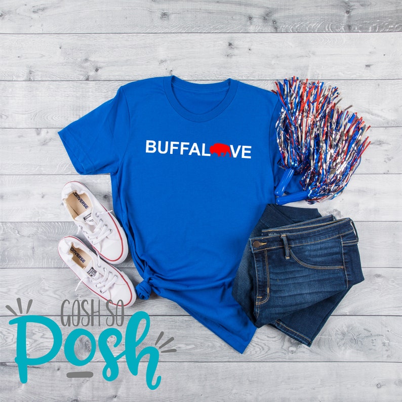 Buffalove Shirt Buffalo Sweatshirt/Hoodie Blue and Red Long Sleeved Football Tee T-Shirt