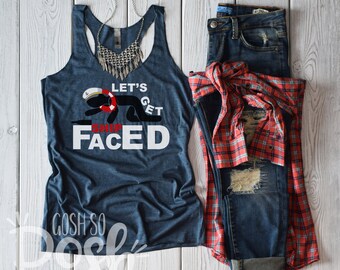 Let's Get Ship Faced - Funny Cruise Trip Shirts - Vacation Tank Top - Drunk Wasted - Vintage Navy