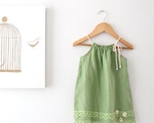Apple Green Linen Girls Dress-Retro Toddler Baby Jumper-Natural Linen-Beach Photo-Beach Wear-Handmade Children Clothing by Chasing Mini