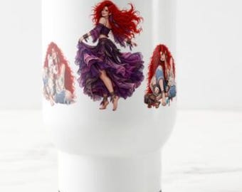 Red Haired Boho Girl Travel Mug | Colorful Bohemian Character Art | Stainless Steel Coffee Mug