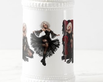 Goth Girl Beer Stein | Dark Romantic Character Art | Gothic Ceramic Mug | Alternative Gift