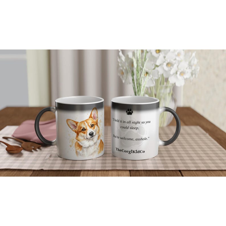 Nota de buenos días oculta y discreta / Taza mágica Corgi / Taza de café que cambia de color / Regalo para mamás perrunas / Regalo para amantes de los Corgis / The Corgi Kid Co imagen 6