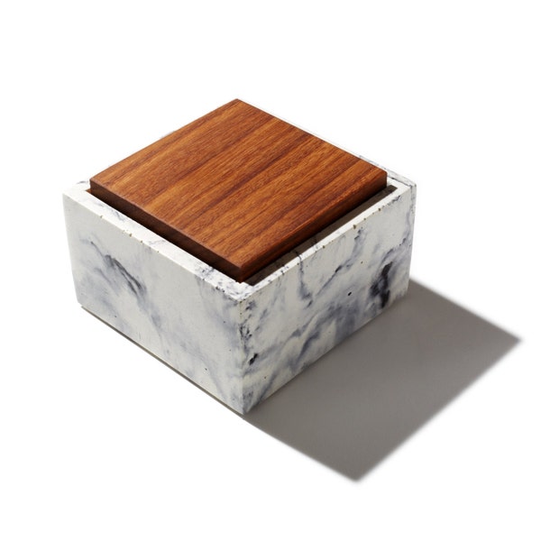 SALE! LAST ONE! Marbled Square Concrete Box with solid wood lid / Minimalist, Modern Home Decor, Jewelry Box