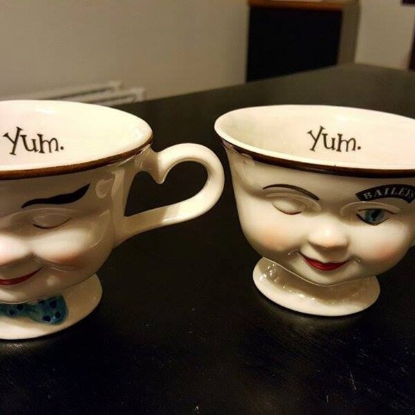 Vintage Baileys Winking Cups Boy & Girl Yum Teacup Advertising Limited Edition