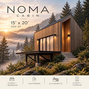 Modern Cabin Plans, 15' x 20' 300 SF Architectural Study Set PDF