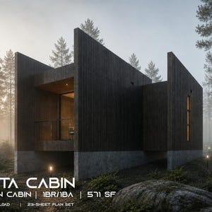 Modern Cabin Plans, 571 SF 1 Bedroom 1 Bath | 23-Sheet Architectural PDF