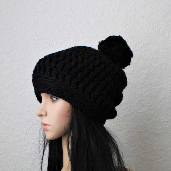 Bobble chapeau Long Chunky " Noir "