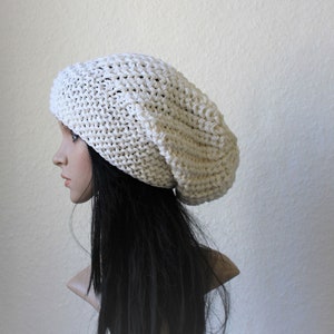 Long Beanie, Slouch , Vegan white image 1